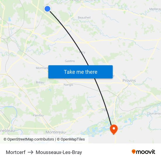 Mortcerf to Mousseaux-Les-Bray map