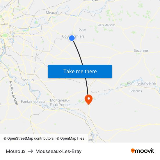 Mouroux to Mousseaux-Les-Bray map