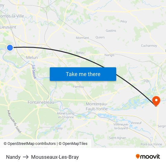 Nandy to Mousseaux-Les-Bray map