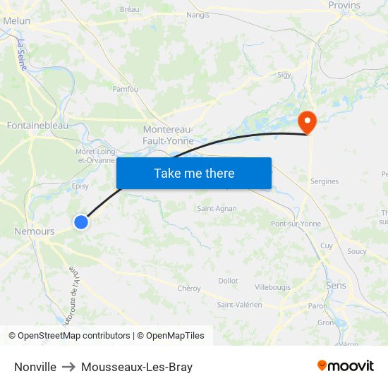 Nonville to Mousseaux-Les-Bray map