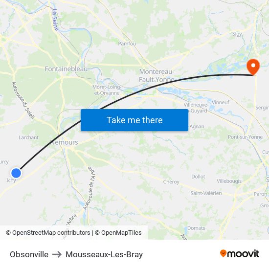 Obsonville to Mousseaux-Les-Bray map