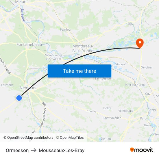Ormesson to Mousseaux-Les-Bray map