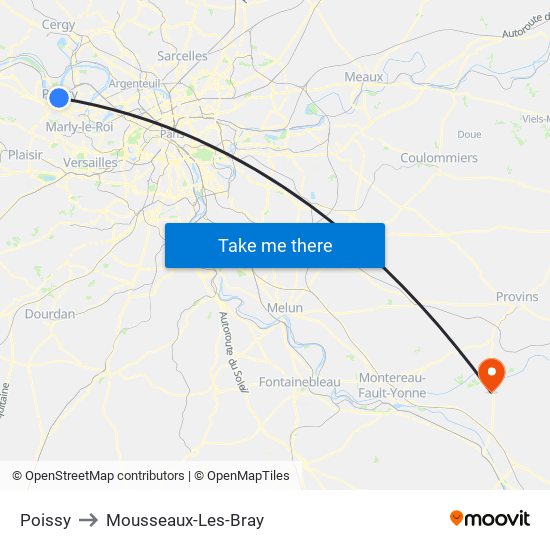 Poissy to Mousseaux-Les-Bray map
