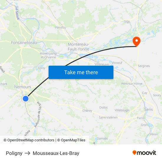 Poligny to Mousseaux-Les-Bray map