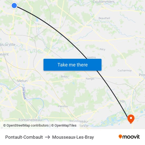 Pontault-Combault to Mousseaux-Les-Bray map