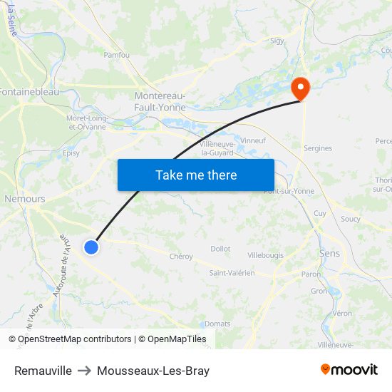 Remauville to Mousseaux-Les-Bray map
