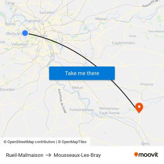 Rueil-Malmaison to Mousseaux-Les-Bray map