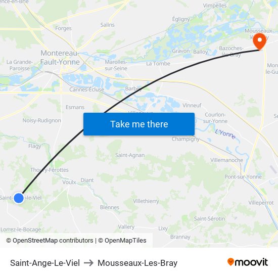 Saint-Ange-Le-Viel to Mousseaux-Les-Bray map