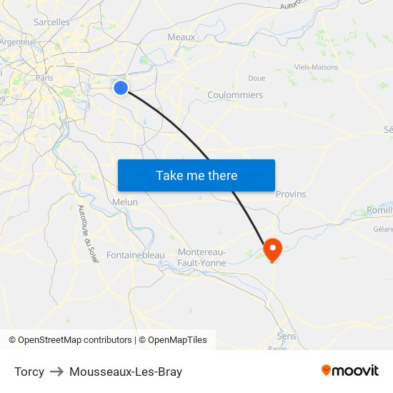 Torcy to Mousseaux-Les-Bray map