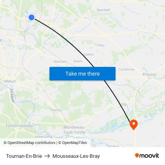 Tournan-En-Brie to Mousseaux-Les-Bray map