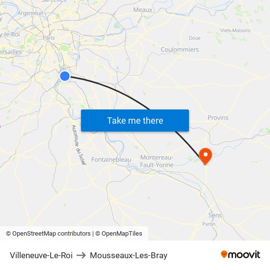 Villeneuve-Le-Roi to Mousseaux-Les-Bray map