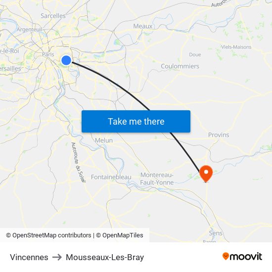 Vincennes to Mousseaux-Les-Bray map