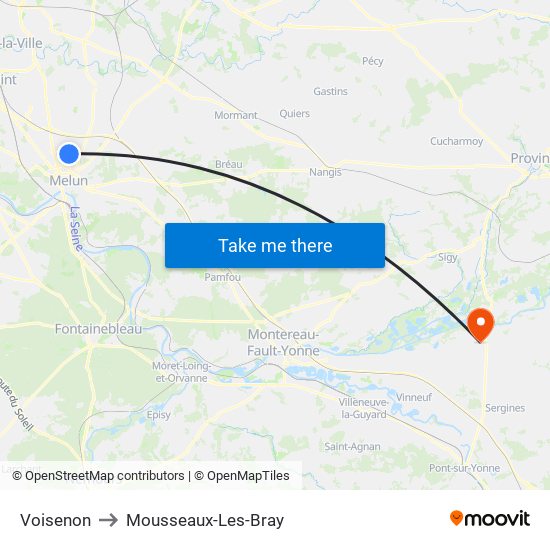 Voisenon to Mousseaux-Les-Bray map