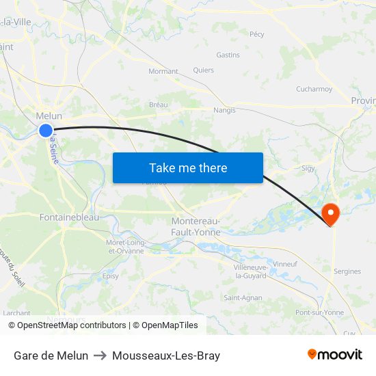 Gare de Melun to Mousseaux-Les-Bray map