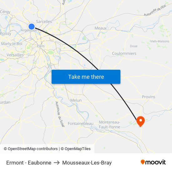 Ermont - Eaubonne to Mousseaux-Les-Bray map