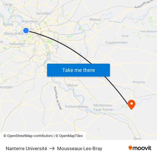 Nanterre Université to Mousseaux-Les-Bray map