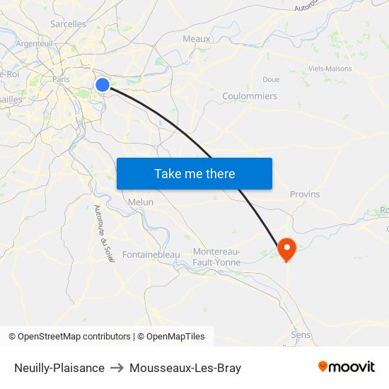 Neuilly-Plaisance to Mousseaux-Les-Bray map
