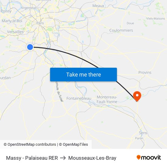 Massy - Palaiseau RER to Mousseaux-Les-Bray map