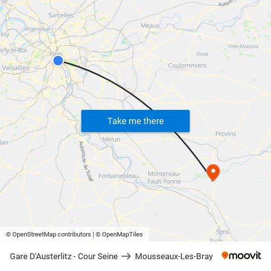 Gare D'Austerlitz - Cour Seine to Mousseaux-Les-Bray map