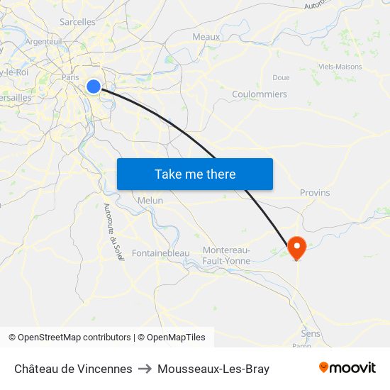 Château de Vincennes to Mousseaux-Les-Bray map