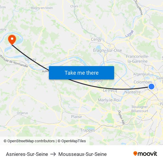 Asnieres-Sur-Seine to Mousseaux-Sur-Seine map