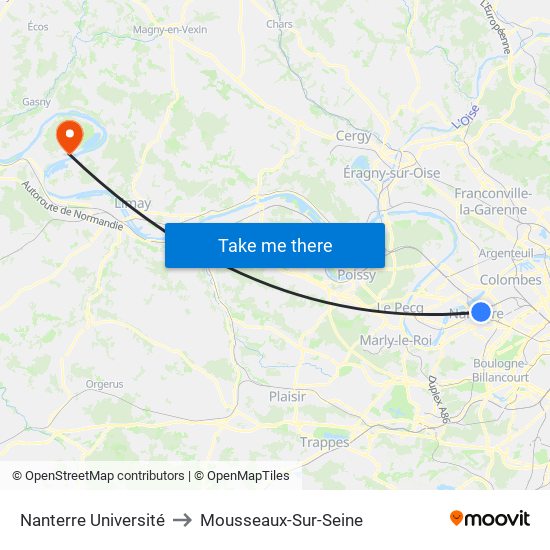 Nanterre Université to Mousseaux-Sur-Seine map