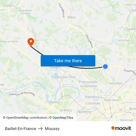 Baillet-En-France to Moussy map