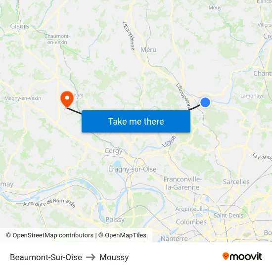 Beaumont-Sur-Oise to Moussy map