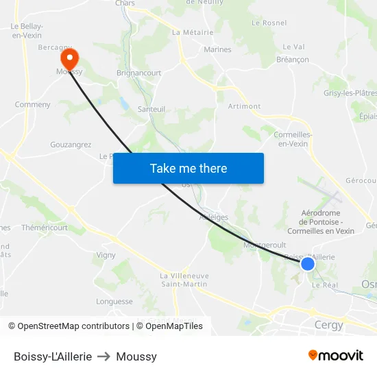 Boissy-L'Aillerie to Moussy map