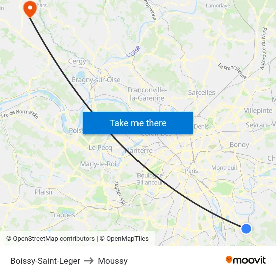 Boissy-Saint-Leger to Moussy map