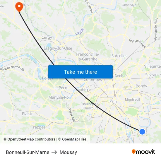 Bonneuil-Sur-Marne to Moussy map