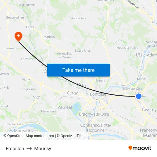 Frepillon to Moussy map