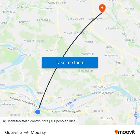 Guerville to Moussy map