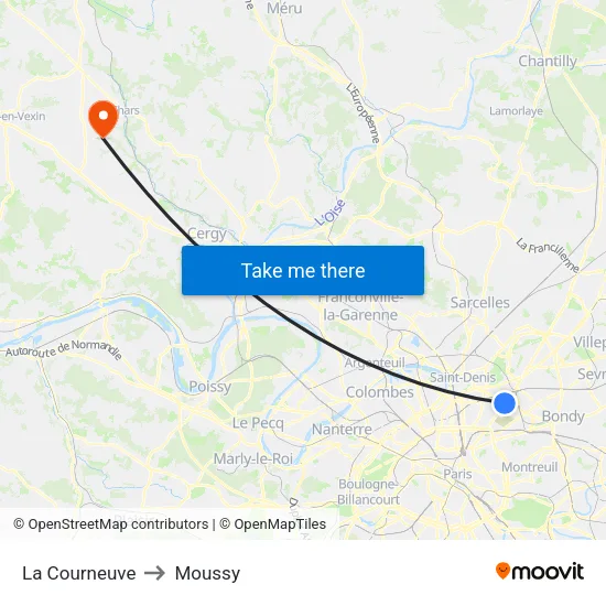 La Courneuve to Moussy map