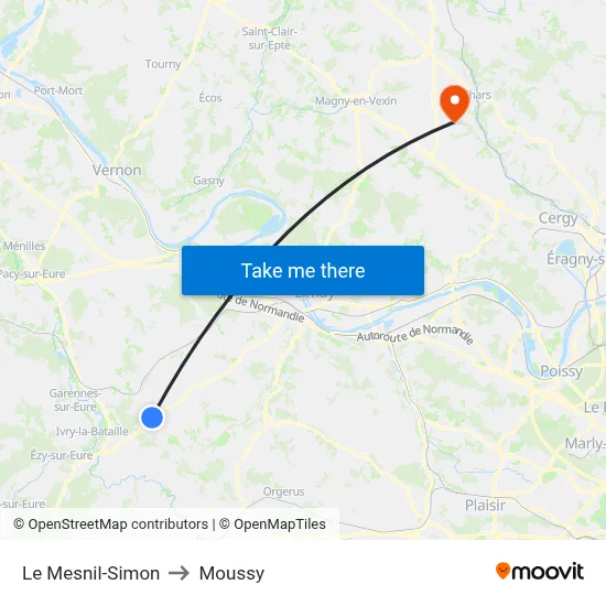 Le Mesnil-Simon to Moussy map