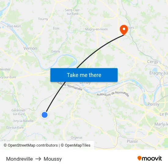 Mondreville to Moussy map
