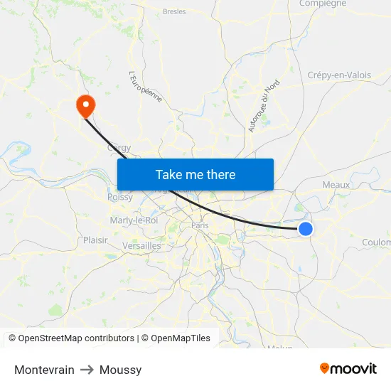 Montevrain to Moussy map