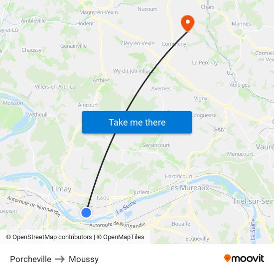 Porcheville to Moussy map