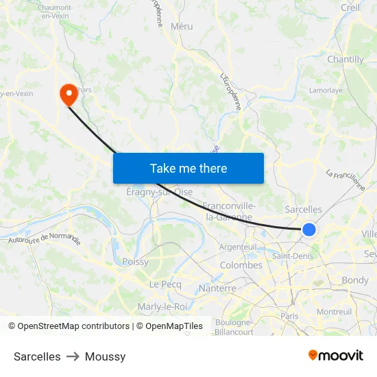 Sarcelles to Moussy map