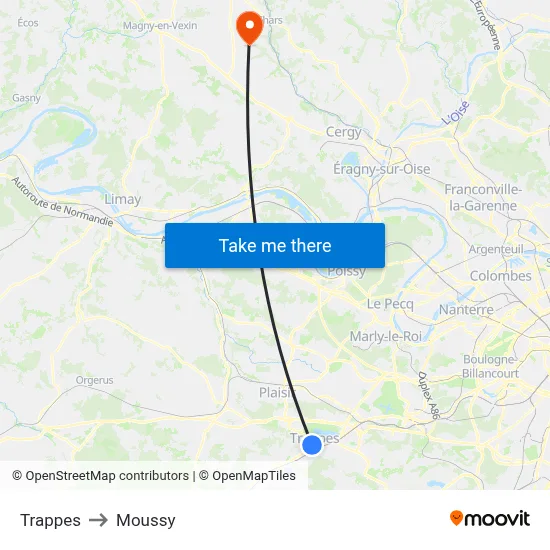 Trappes to Moussy map