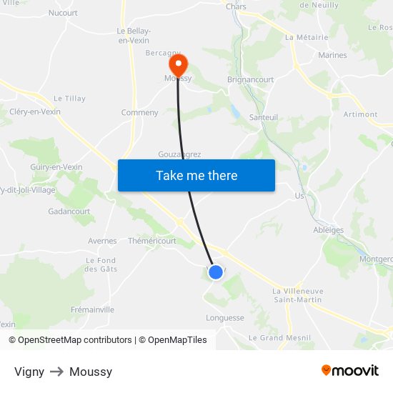 Vigny to Moussy map