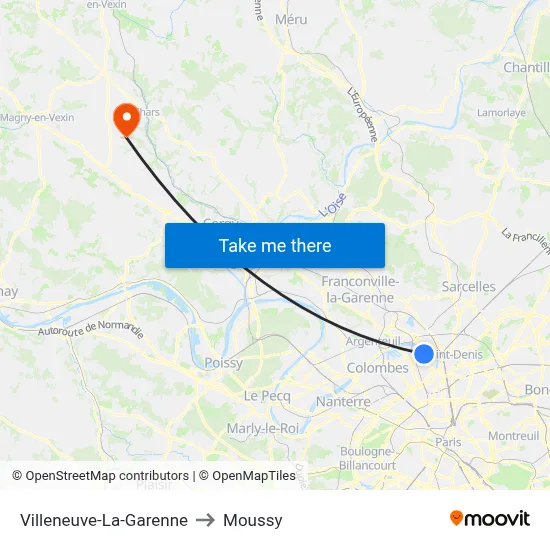 Villeneuve-La-Garenne to Moussy map