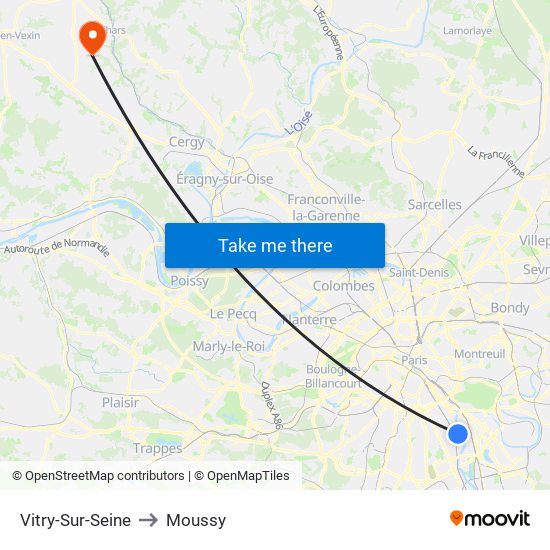 Vitry-Sur-Seine to Moussy map
