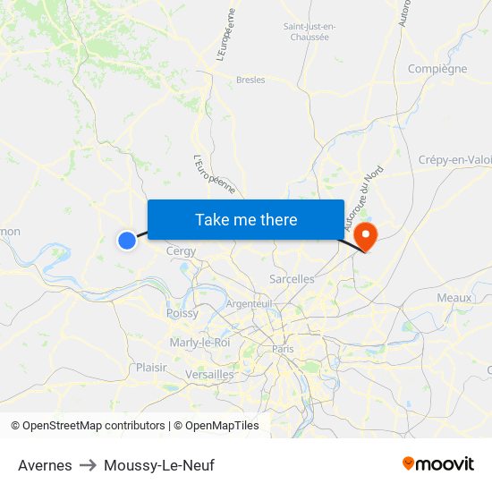 Avernes to Moussy-Le-Neuf map