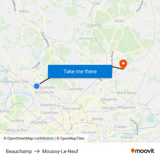 Beauchamp to Moussy-Le-Neuf map
