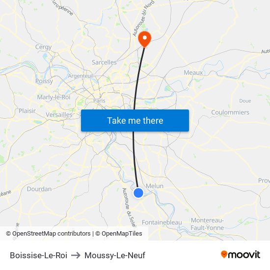 Boissise-Le-Roi to Moussy-Le-Neuf map