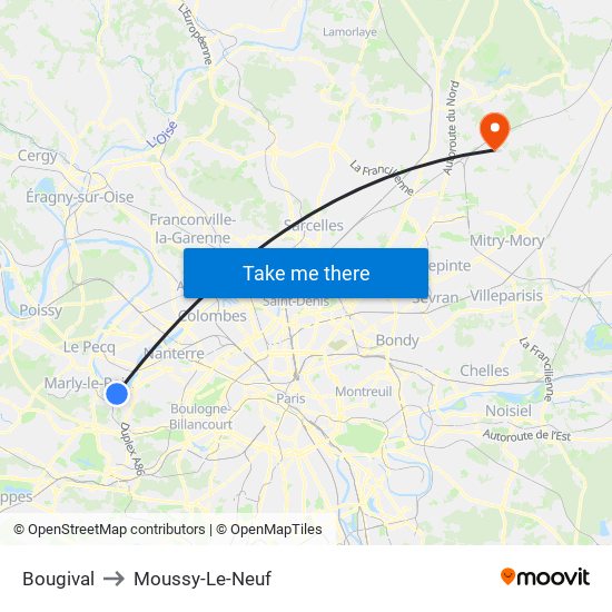 Bougival to Moussy-Le-Neuf map