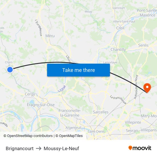 Brignancourt to Moussy-Le-Neuf map