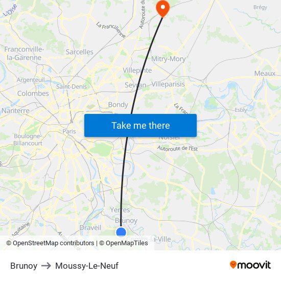 Brunoy to Moussy-Le-Neuf map