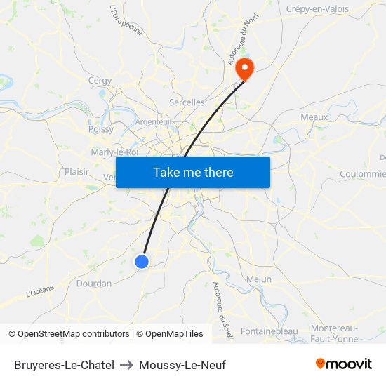 Bruyeres-Le-Chatel to Moussy-Le-Neuf map